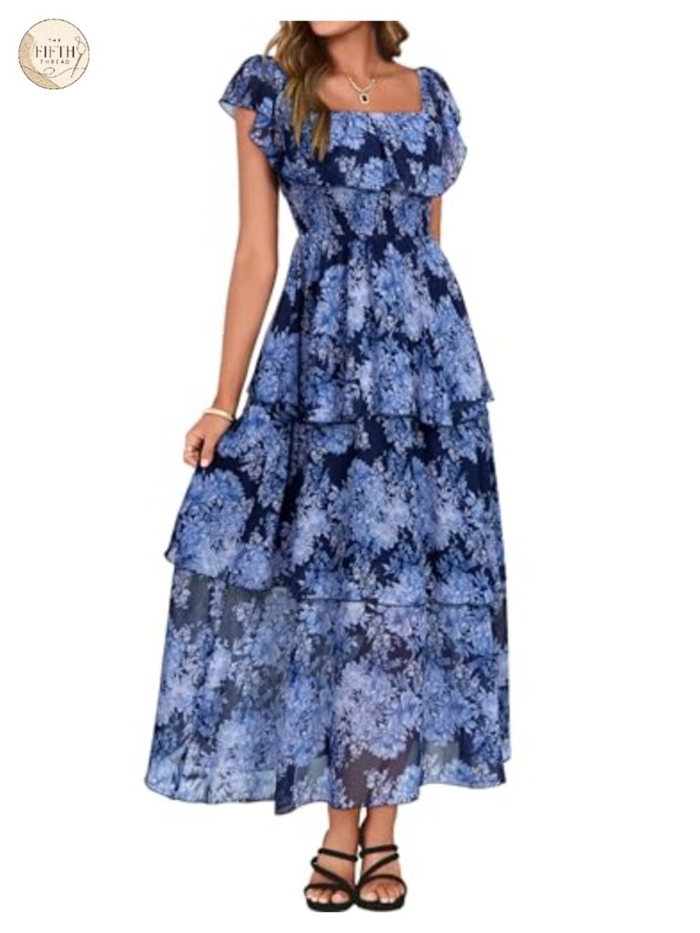Floral Chiffon Off Shoulder Smocked Tiered Flowy Maxi Dress Wedding Guest